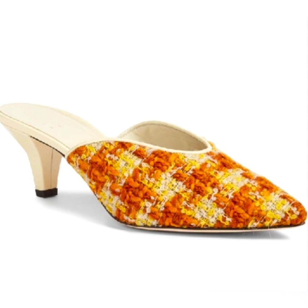 Trademark Kitty Mule Boucle yellow, orange, and cream boucle- Size 37